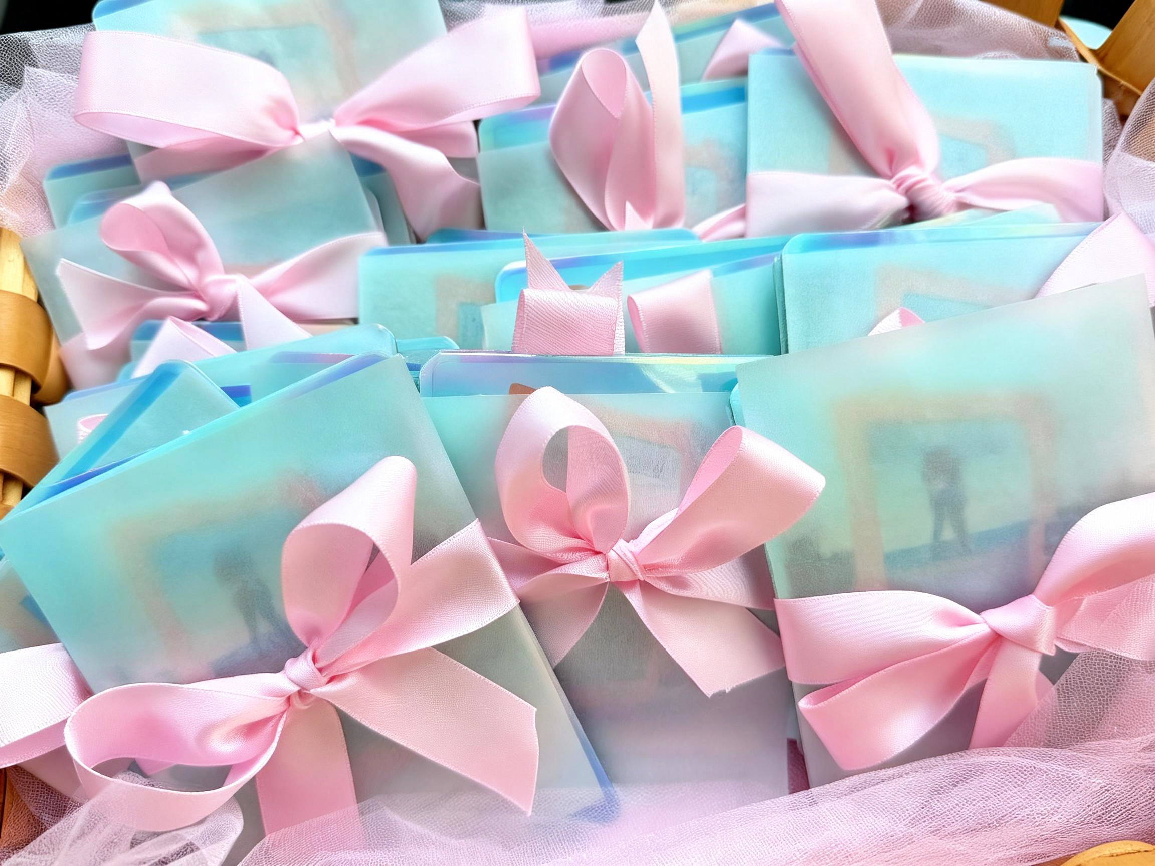 Wrapped bulk Holograph orders with pink ribbon